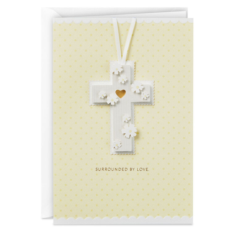 Surrounded by Love Baptism Card for Baby With Hangable Cross