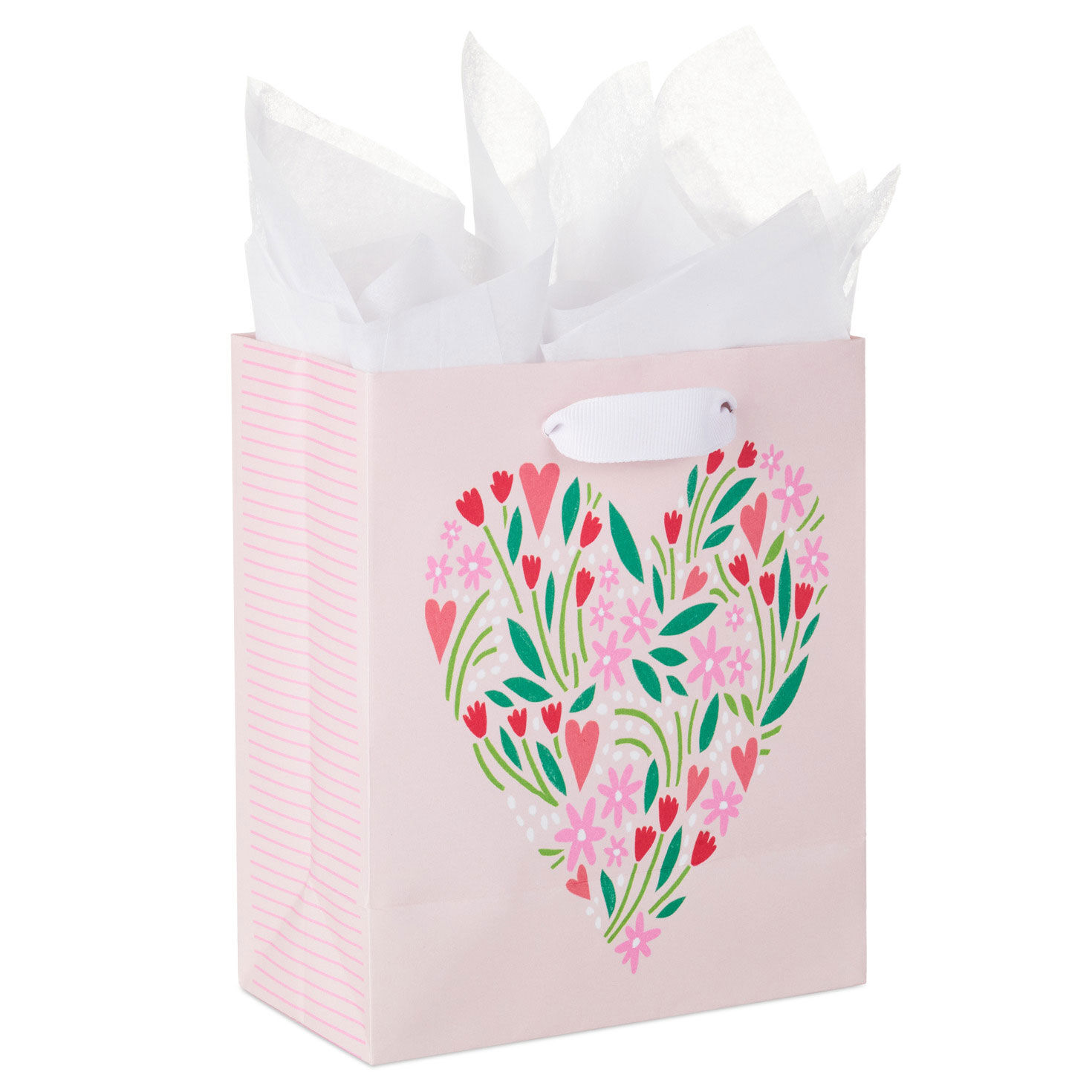 Small Pink Heart-Shaped Floral Gift Bag With Tissue back image number 6