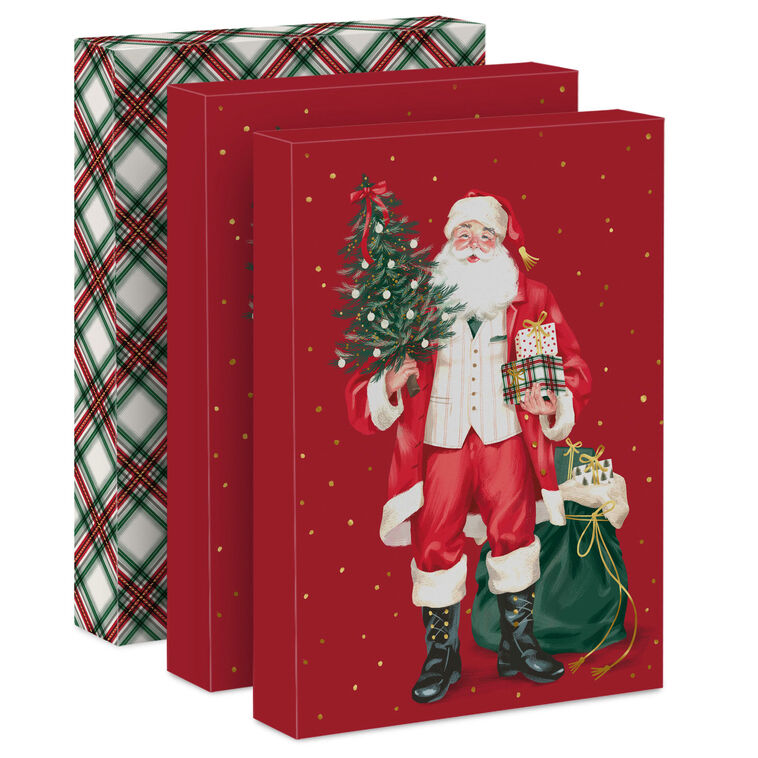 Santa and Plaid 3-Pack Large Christmas Gift Boxes
