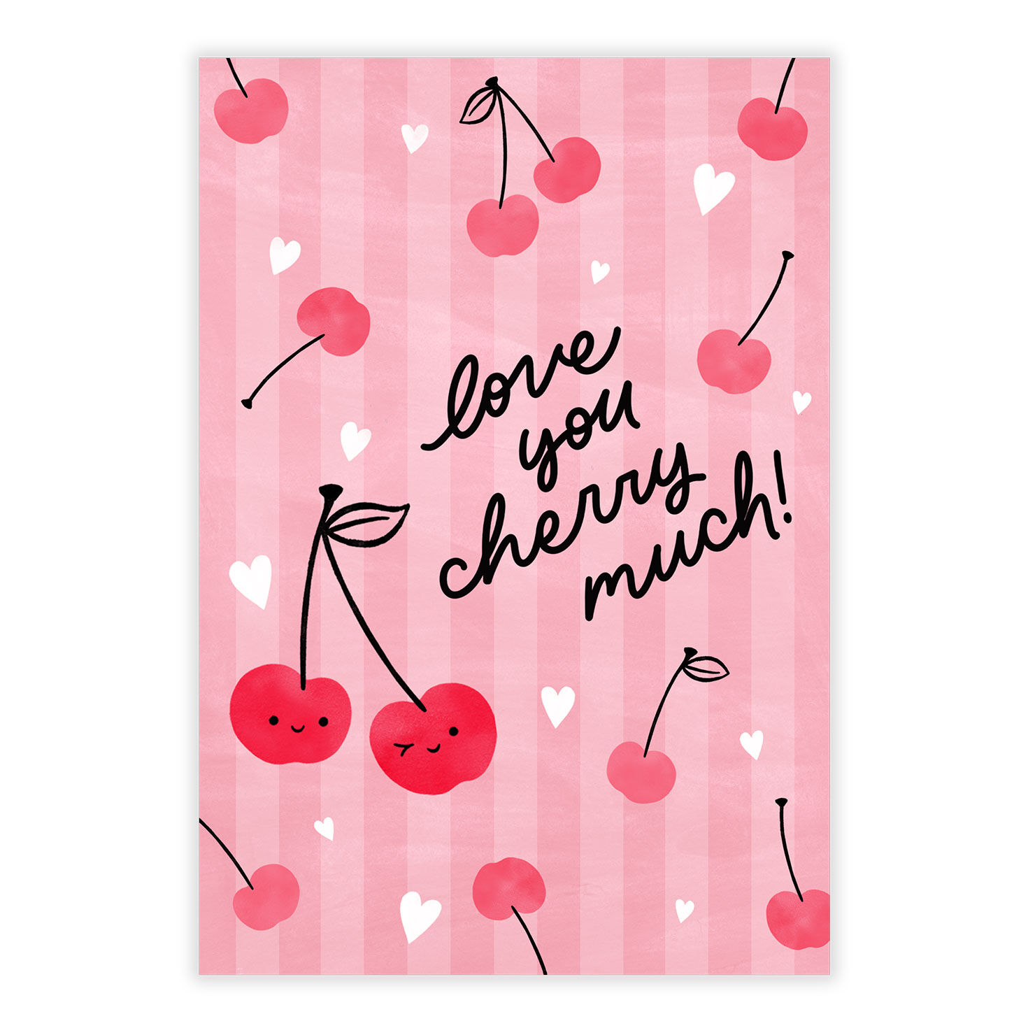 Cherries on Pink Personalized Valentine's Day Card front image number 2