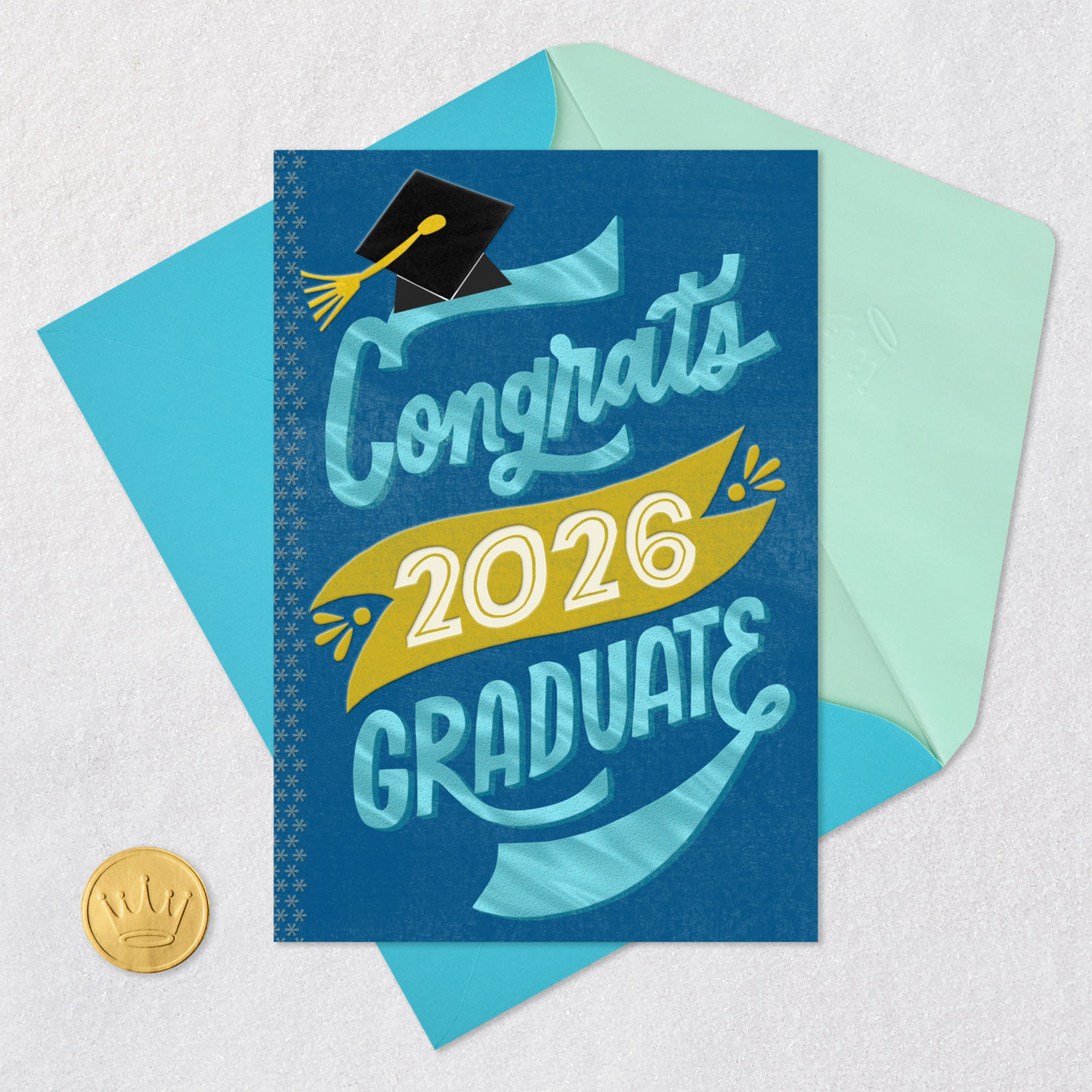 Mortarboard Cap and Banner 2026 Graduation Card Card Front with Envelope and Gold Seal image number 5