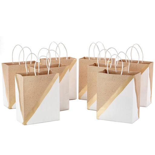 9.6" White and Kraft Paper 8-Pack Gift Bags, 