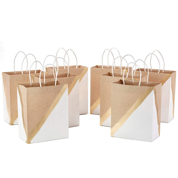 9.6" White and Kraft Paper 8-Pack Gift Bags