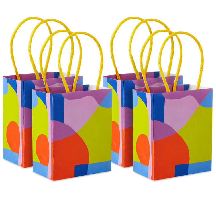 4" Abstract Neon Shapes Mini Treat Bags With Handles, Pack of 4