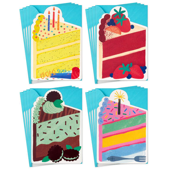 Slice of Cake Assorted Birthday Cards, Pack of 16