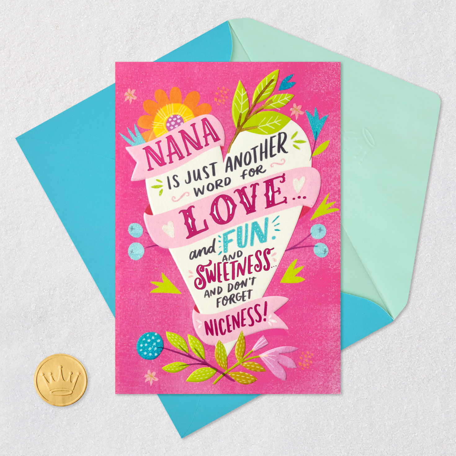 Floral Heart Pop-Up Birthday Card for Nana Card Front with Envelope and Gold Seal image number 5