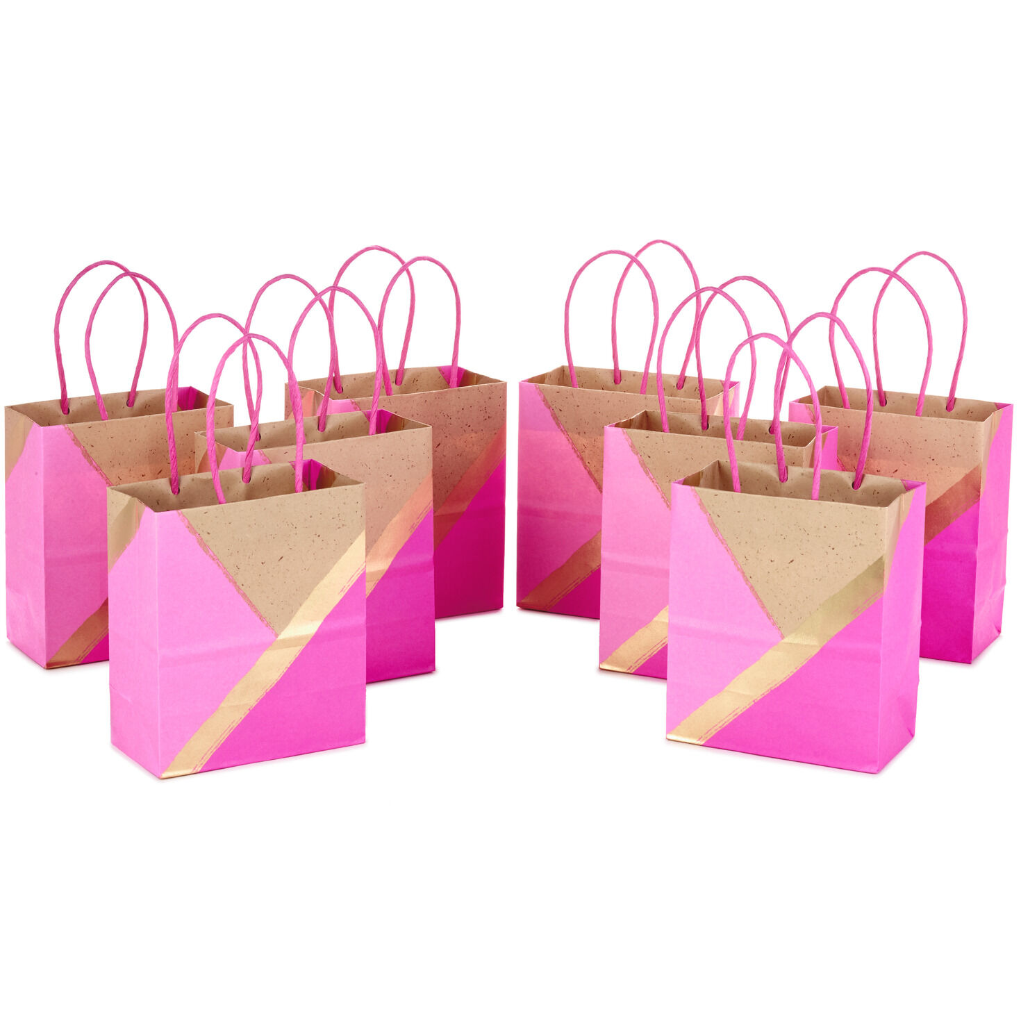 6.5" Pink and Kraft Paper 8-Pack Gift Bags