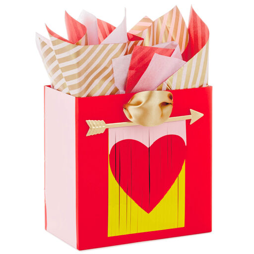 7.7" Heart Banner Medium Square Valentine's Day Gift Bag With Tissue Paper, 