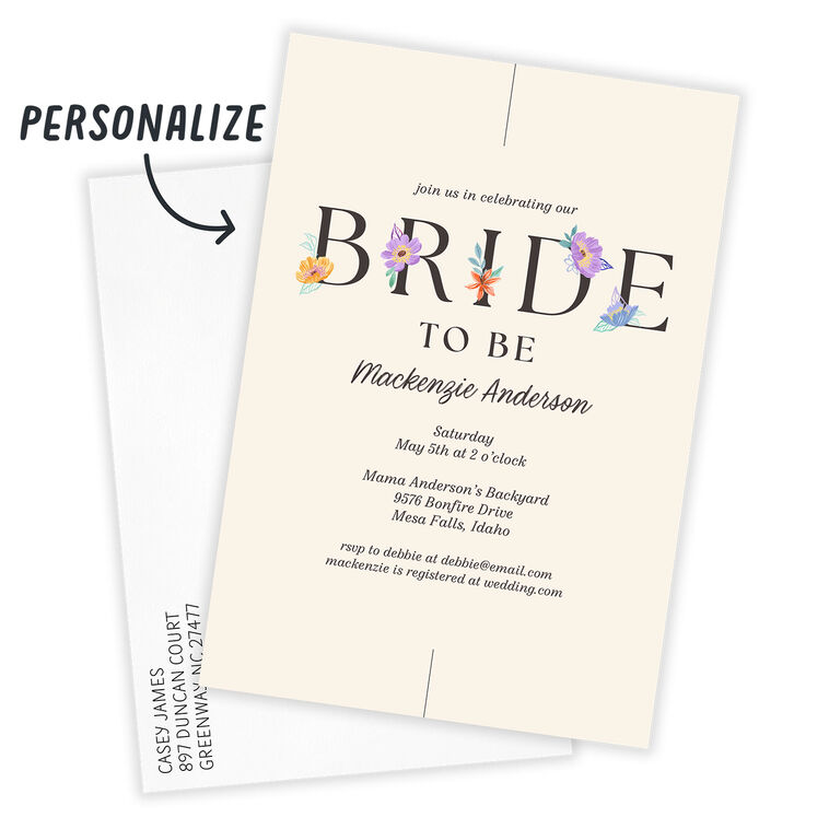 Flowered Letters Personalized Shower Invitation Card Front indicating personalization image number 2