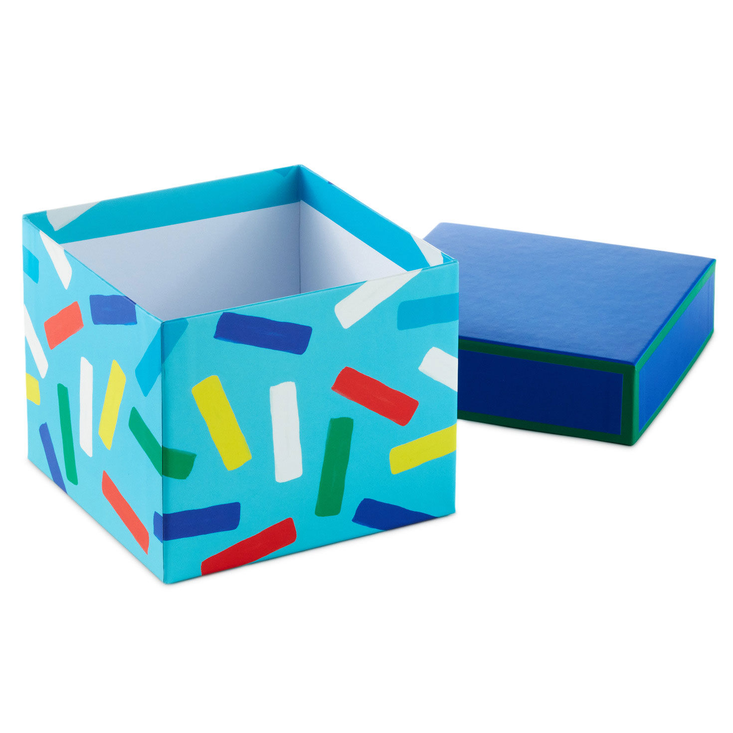 Colorful Confetti on Blue Medium Gift Box front lid off image number 4