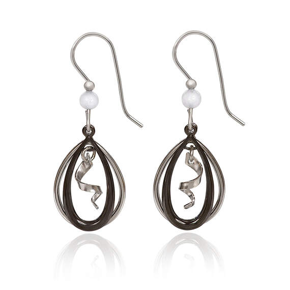 Silver Forest Black and Silver-Tone Metal Spiral Teardrop Earrings