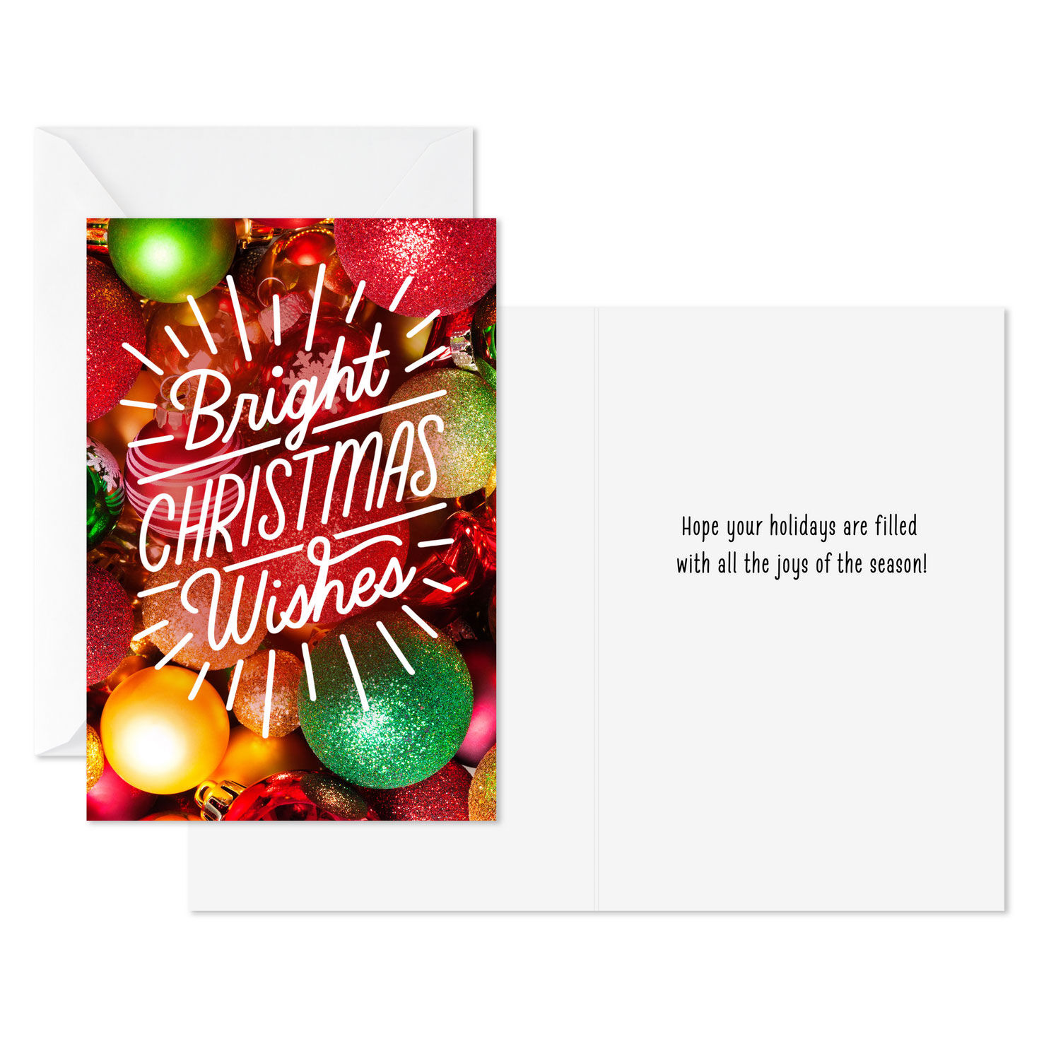 Colorful Ball Ornaments Christmas Card Pack Card Front with Sentiment image number 2