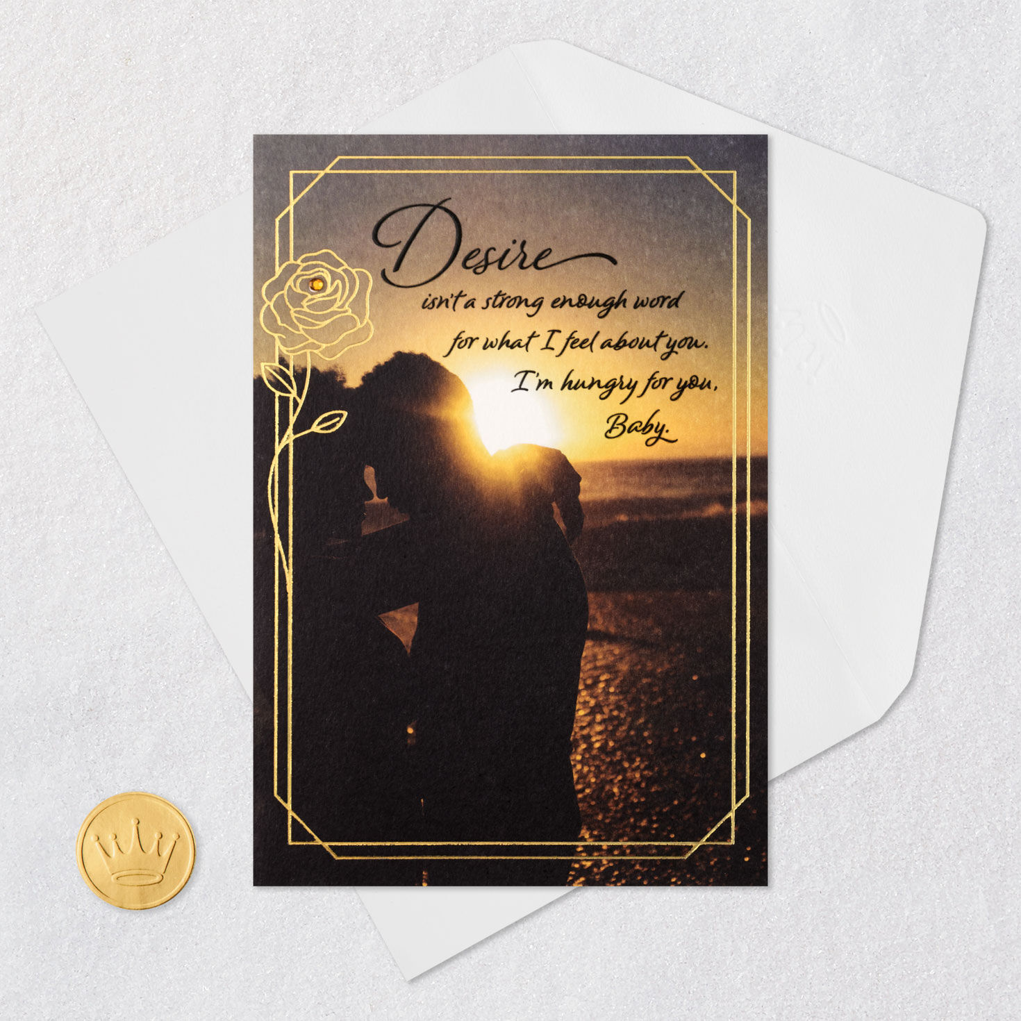 Couple Silhouette on Beach Love Birthday Card Card Front with Envelope and Gold Seal image number 7
