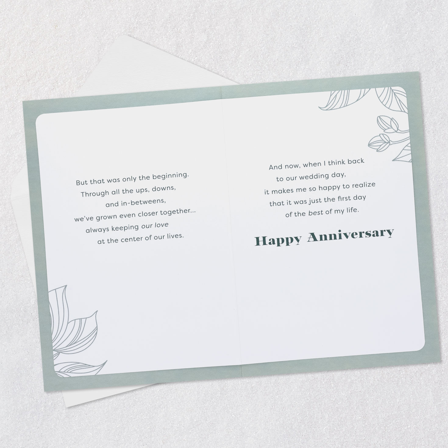 Green Leaves Anniversary Card for Husband Open card with envelope image number 4