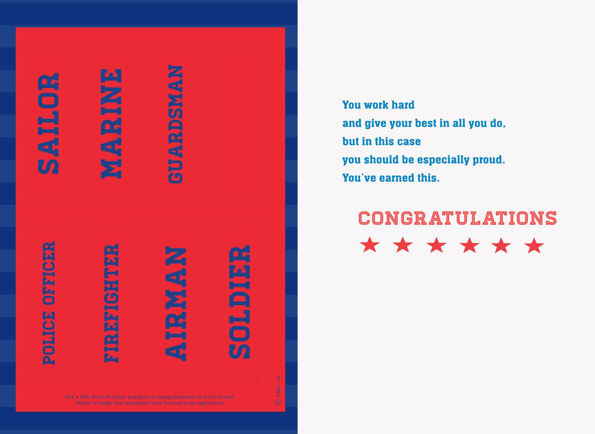 Customizable Public Service/Military Graduation Card with Stickers