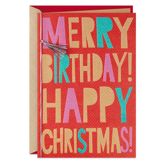 Merry and Happy Christmas Birthday Card, , large image number 1