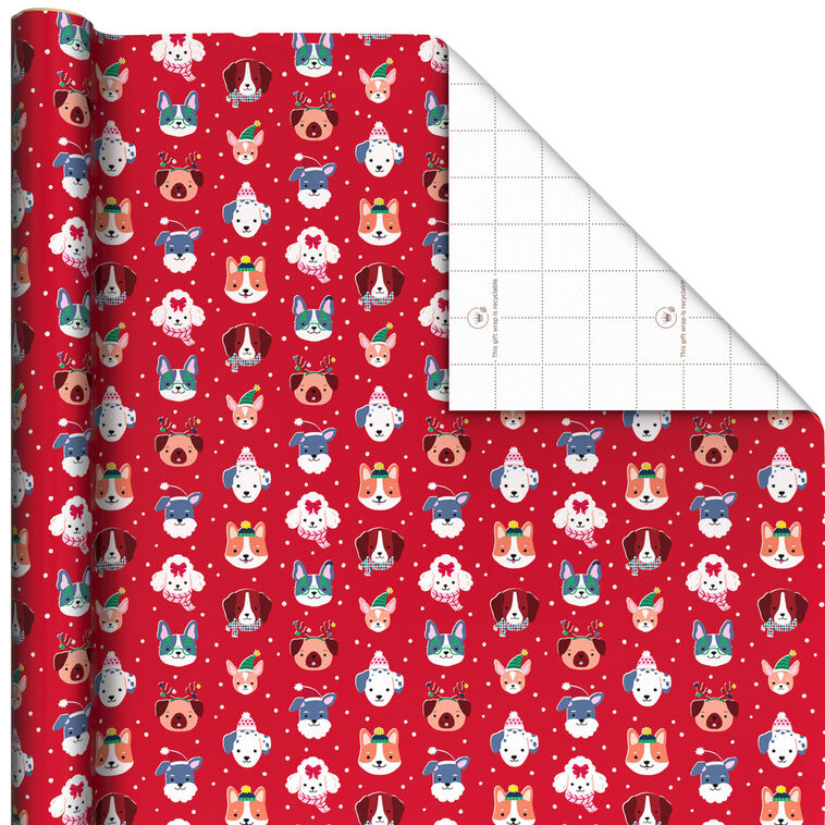 Playful Pups on Red Wrapping Paper Roll, 35 sq. ft.