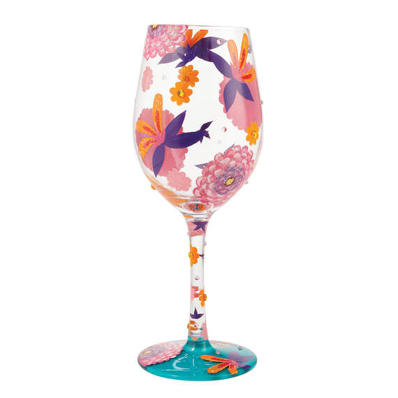 Lolita Funky Florals Handpainted Wine Glass, 15 oz.