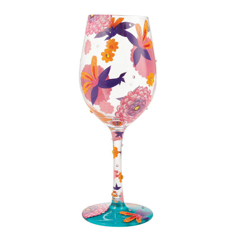 Lolita Funky Florals Handpainted Wine Glass, 15 oz.