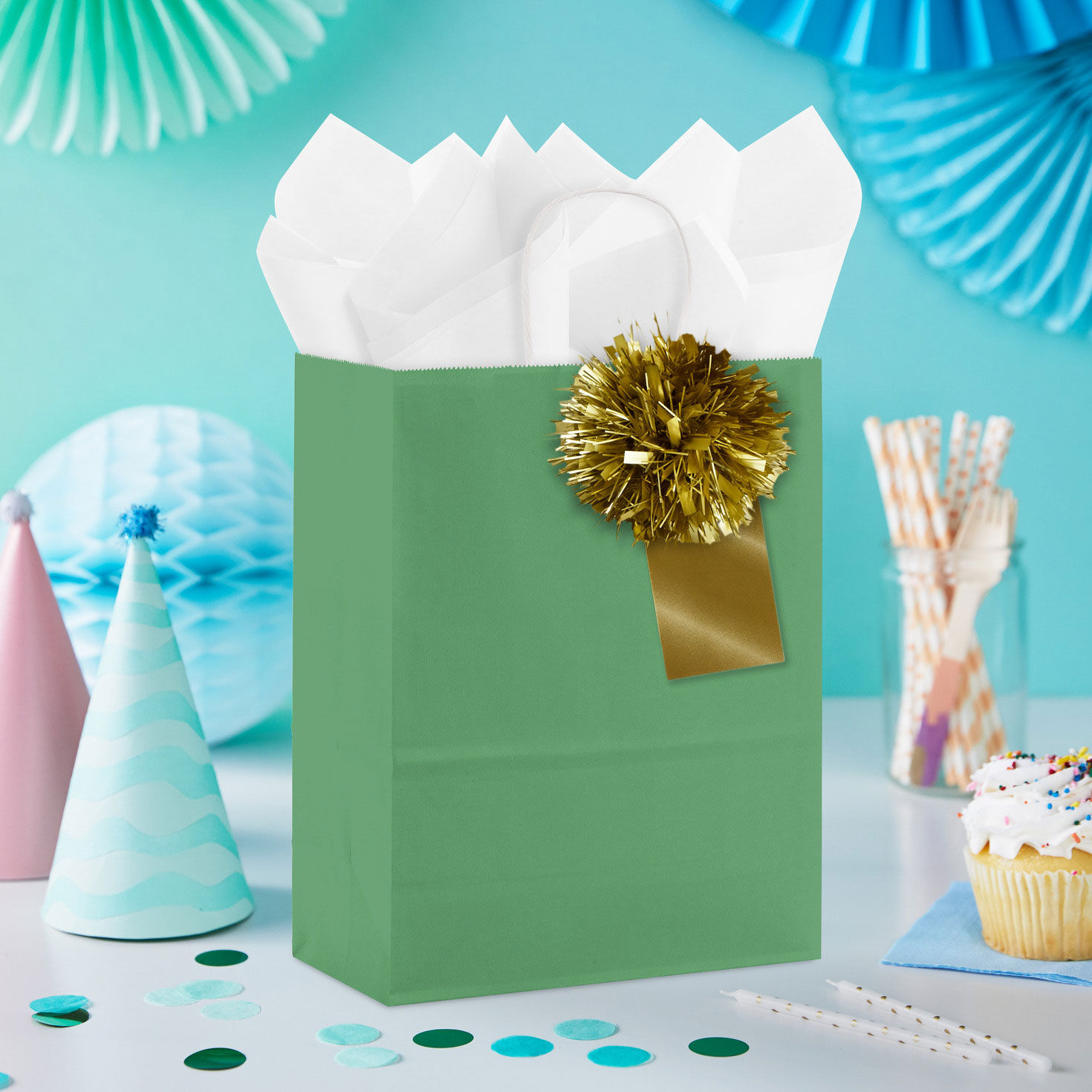 White and Gold Holiday Gift Wrap Accessories in use image number 2