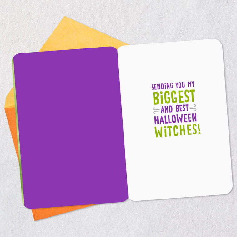 Tabby Kitten with Witch's Hat Halloween Card Open card with envelope image number 3