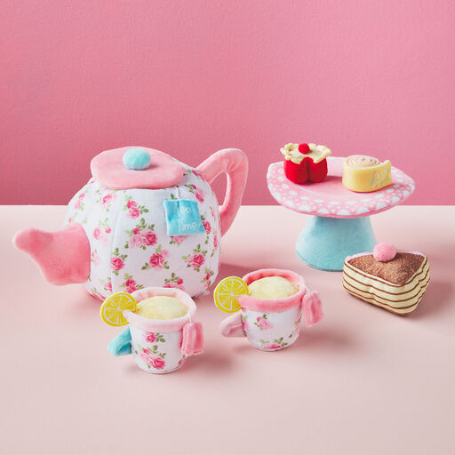 Mud Pie Plush Tea Party Toy Set, 7 Pieces, 