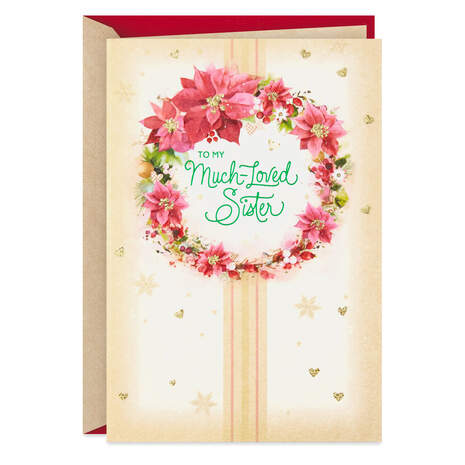 Poinsettia Wreath Christmas Card for Sister, , large