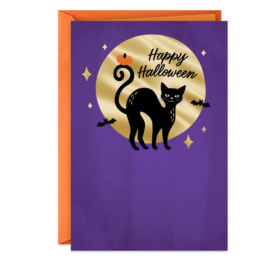 Happy Halloween Black Cat and Full Moon Halloween Card, 