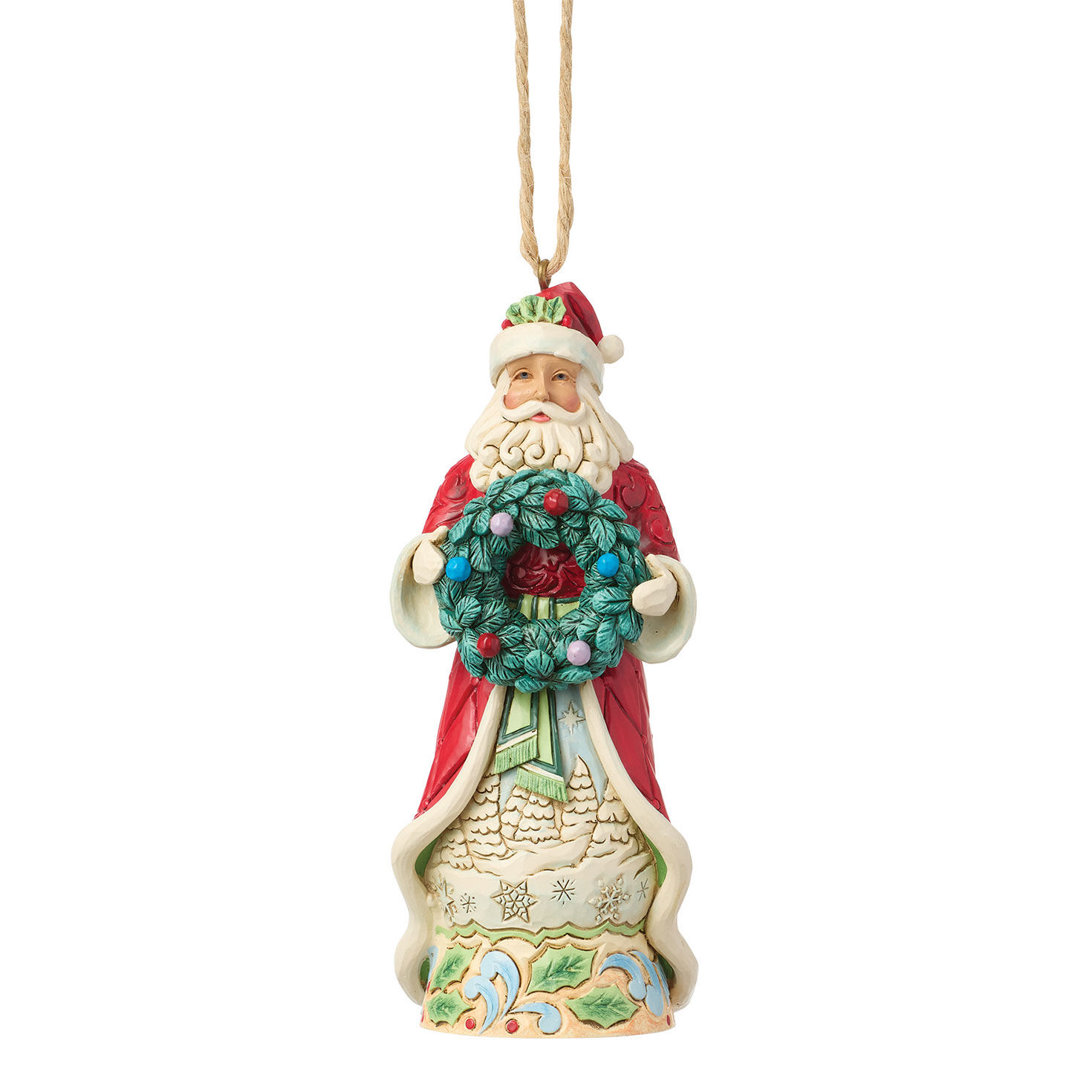 Jim Shore Heartwood Creek Santa Holding Wreath Ornament, 4.5"