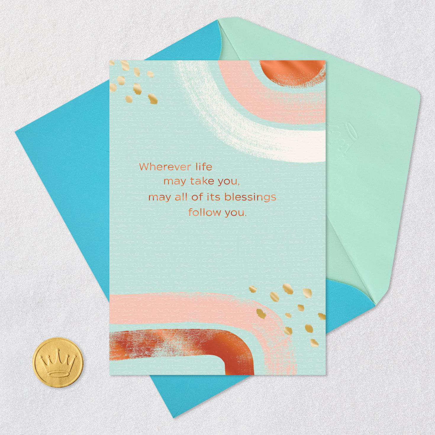 Abstract Sunshine on Mint Goodbye Card Card Front with Envelope and Gold Seal image number 5
