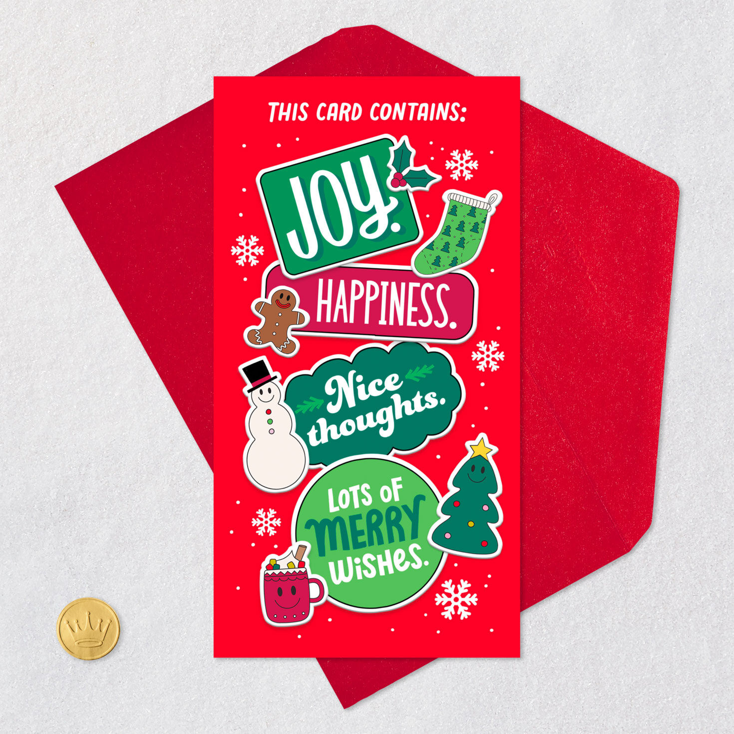 Red and Green Holiday Icons Money Holder Card Card Front with Envelope and Gold Seal image number 6
