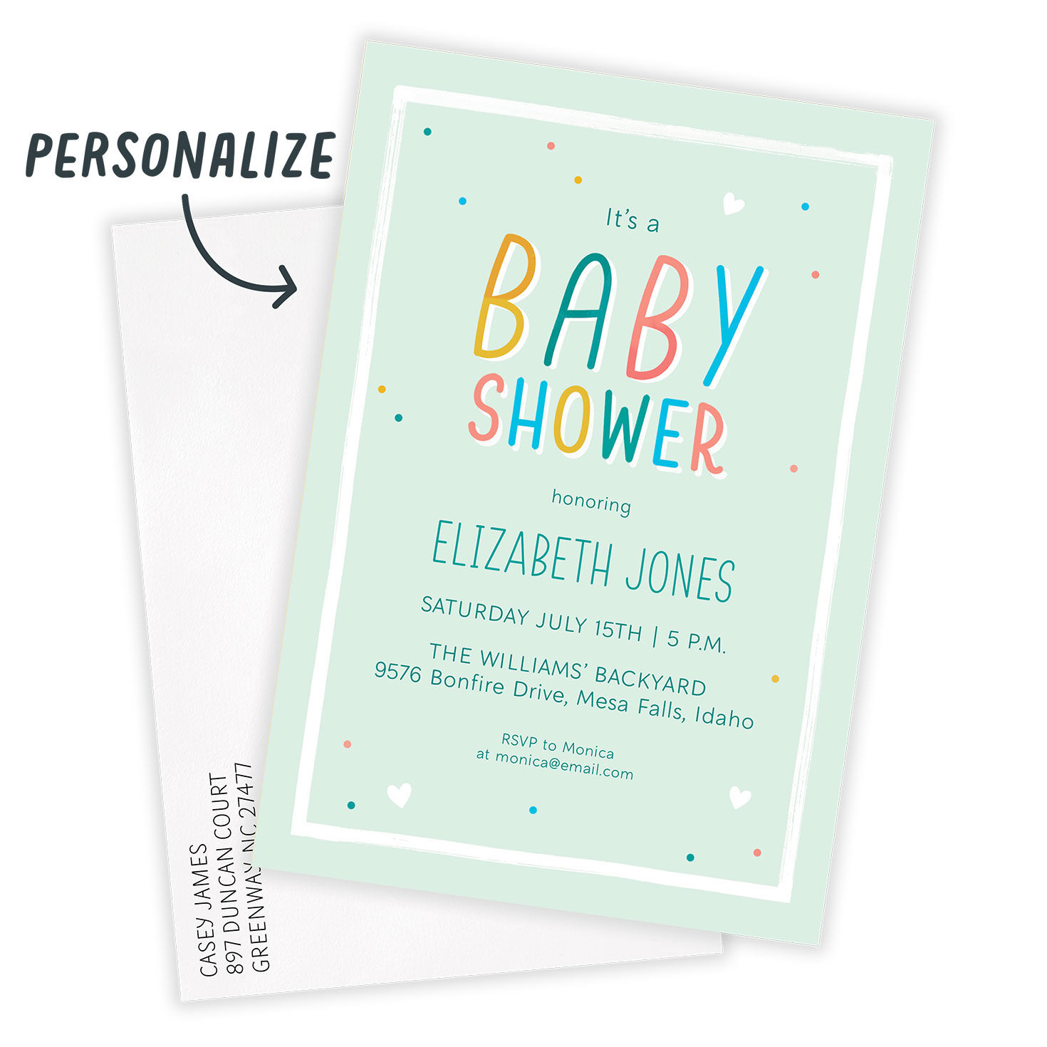 Colorful Confetti on Mint Baby Shower Invitation, , large image number 2