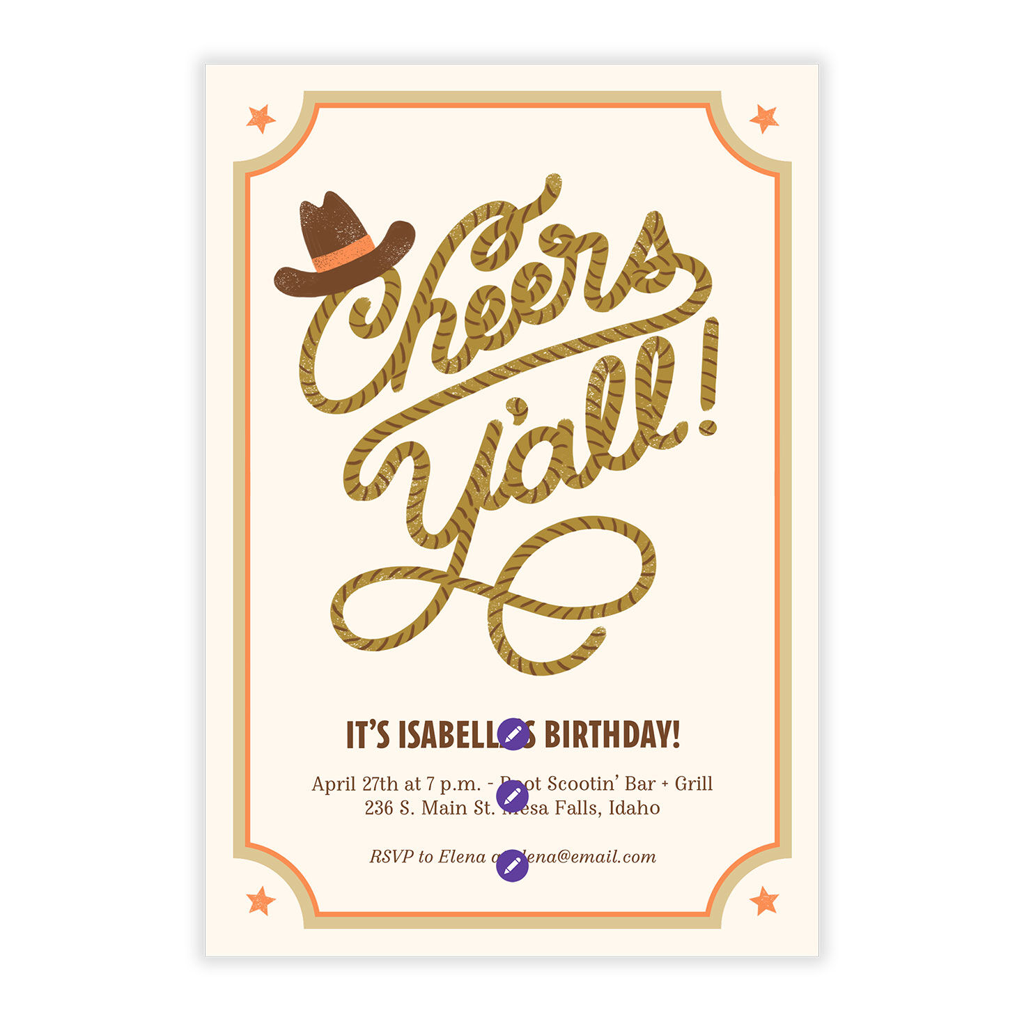 Cowboy Rope Lettering Personalized Party Invitation front image number 5