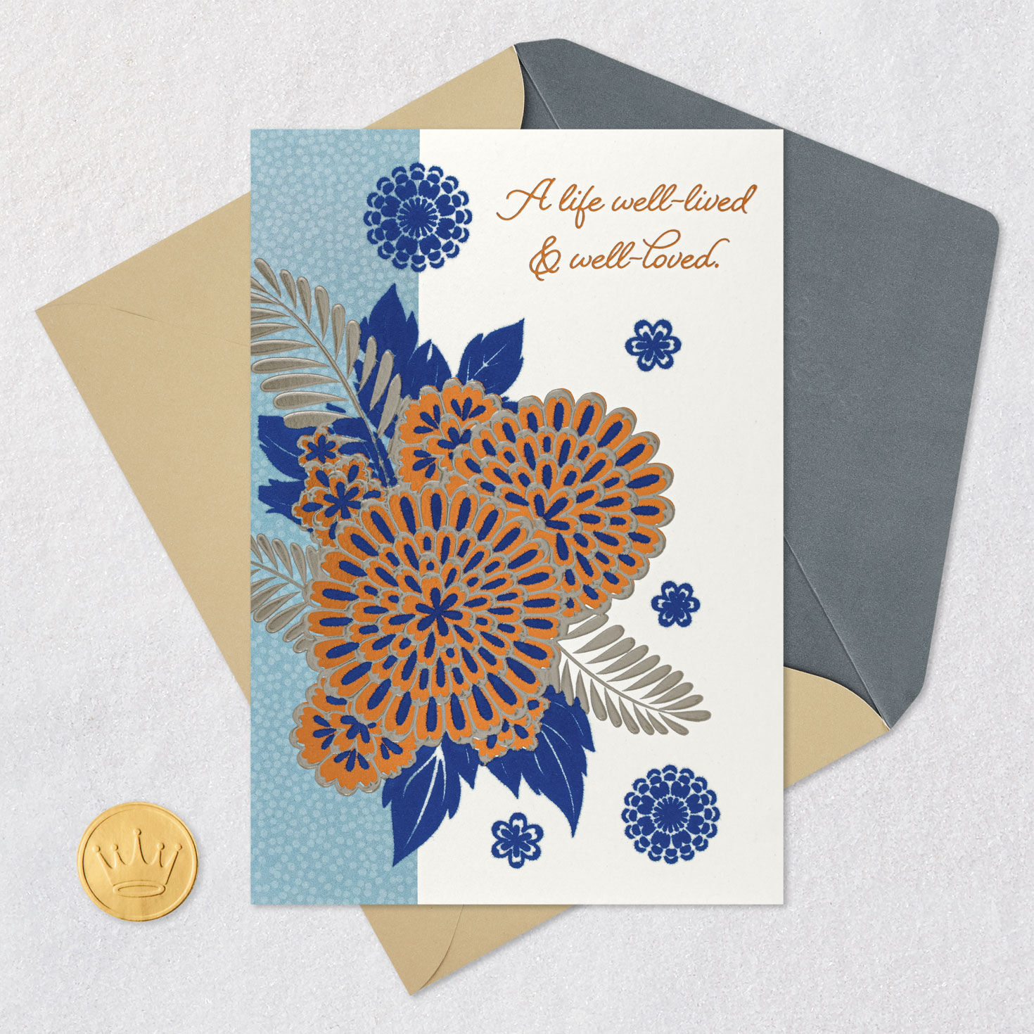 Blue and Copper Flowers Christian Sympathy Card Card Front with Envelope and Gold Seal image number 6