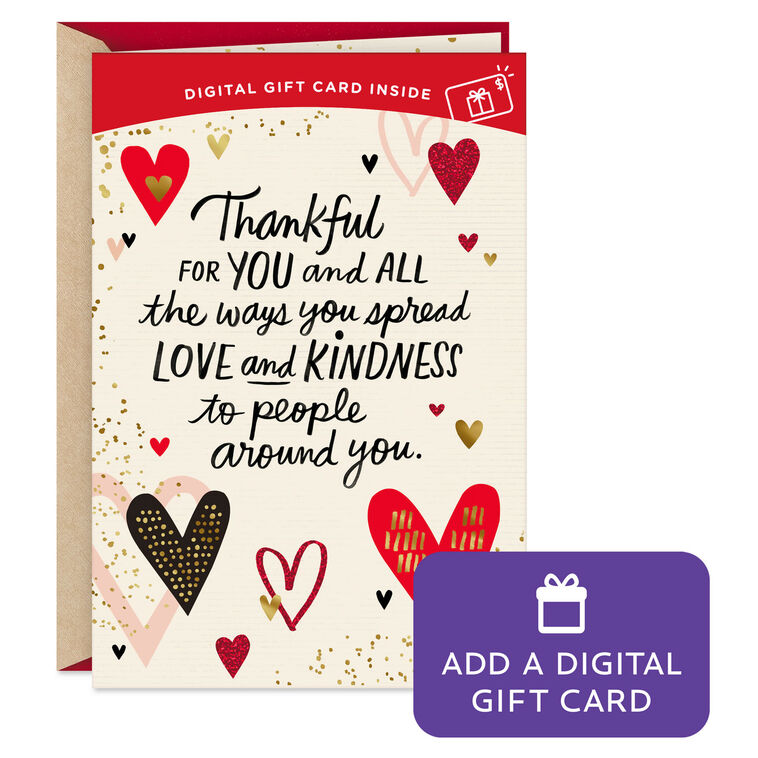 Thankful for You Gift Card Greeting Valentine's Day Card