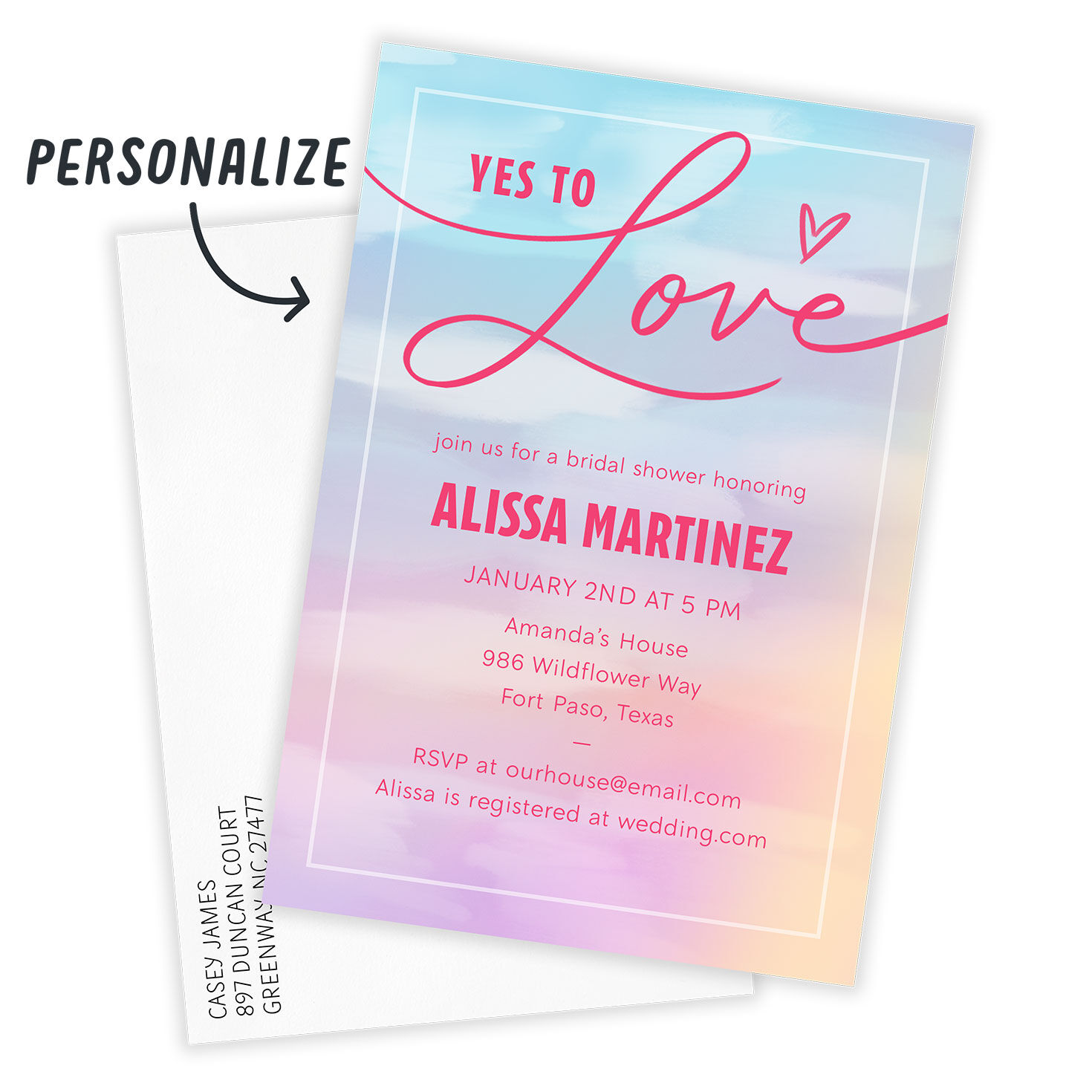 Colored Clouds Personalized Shower Invitation Card Front indicating personalization image number 2