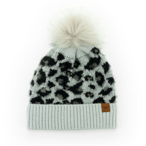 Britt’s Knits Gray Snow Leopard Women's Knit Pom Hat, Gray