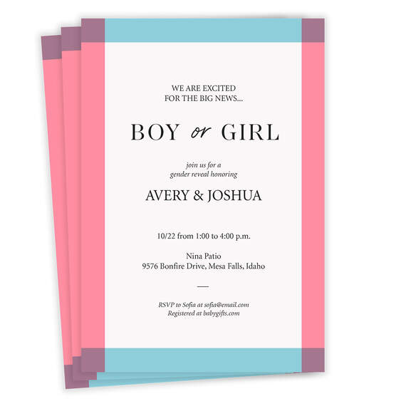 Boy or Girl Pink and Blue Gender Reveal Invitation