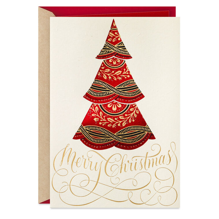 Elegant Gold and Red Tree Christmas Card Card Front image number 1