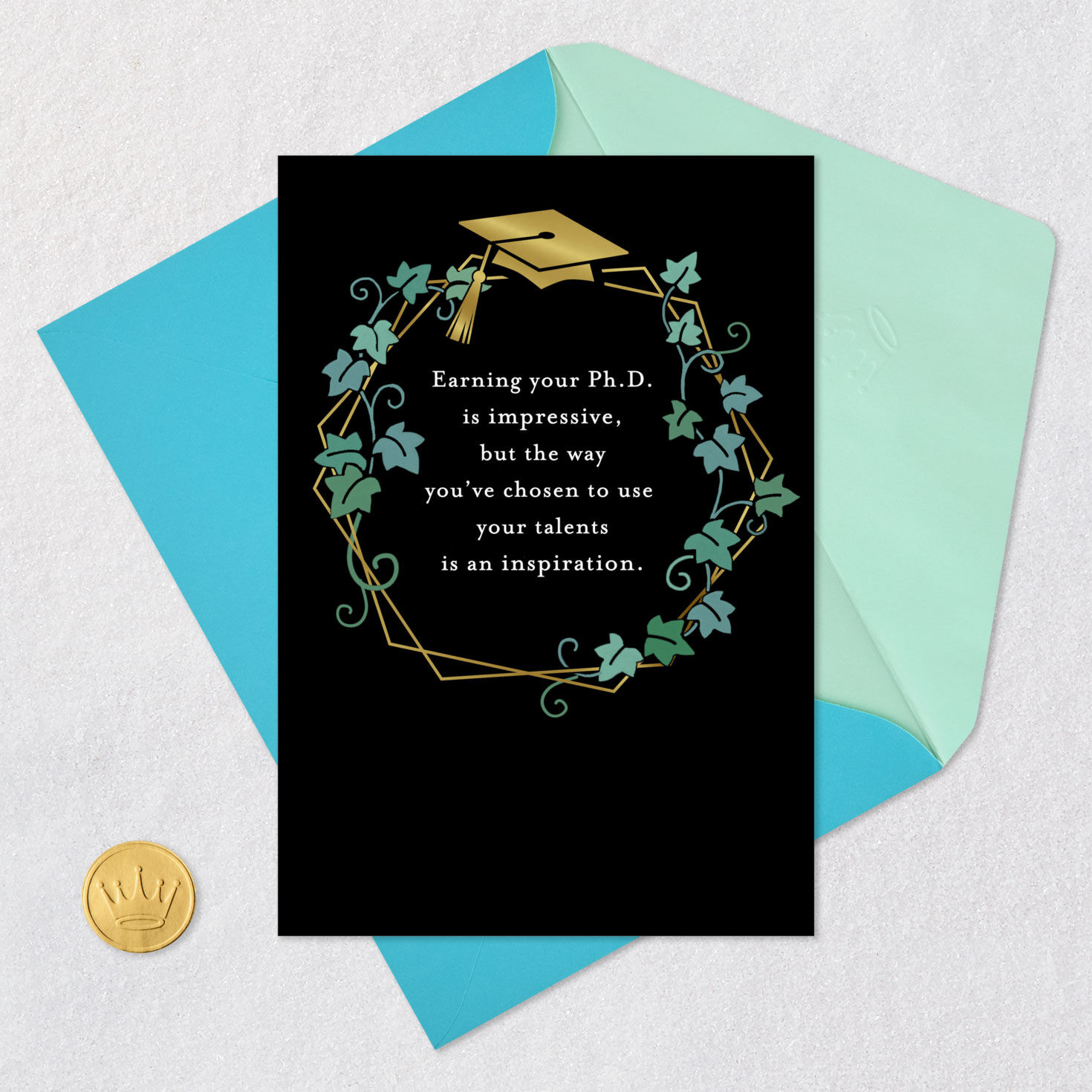Ivy Wreath and Grad Cap Ph.D. Graduation Card  image number 5