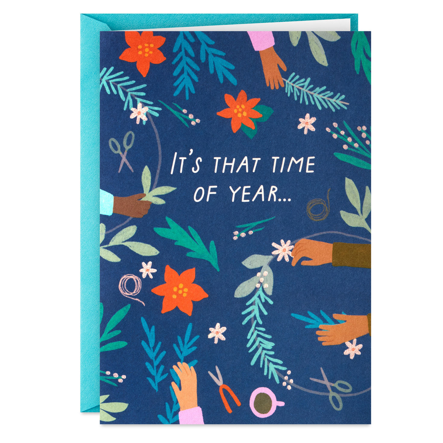 Garlands on Blue Boxed Christmas Cards, Pack of 16, , large image number 2