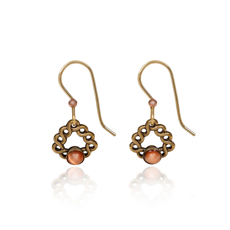 Silver Forest Orange Stone and Gold-Tone Woven Triangle Metal Drop Earrings