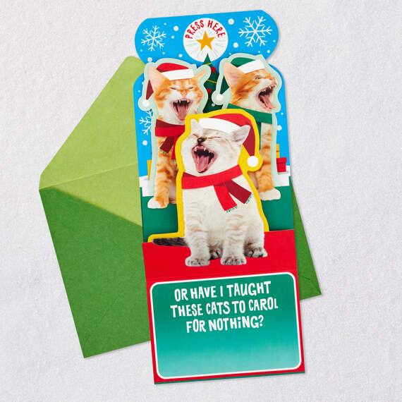 Caroling Cats Funny Musical Pop-Up Christmas Card, , large image number 4