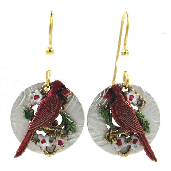 Red Cardinals Layered Metal Drop Earrings