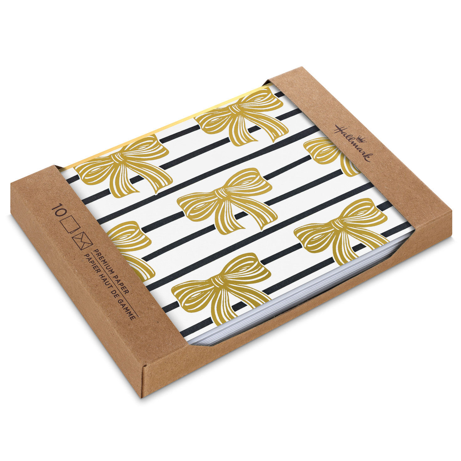 Gold Bows on Black Stripes Blank Notes, Pack of 10