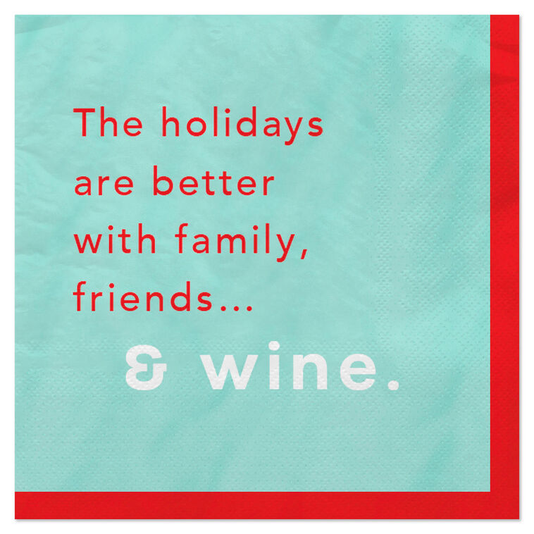 Family, Friends & Wine Holiday Cocktail Napkins, Pack of 20