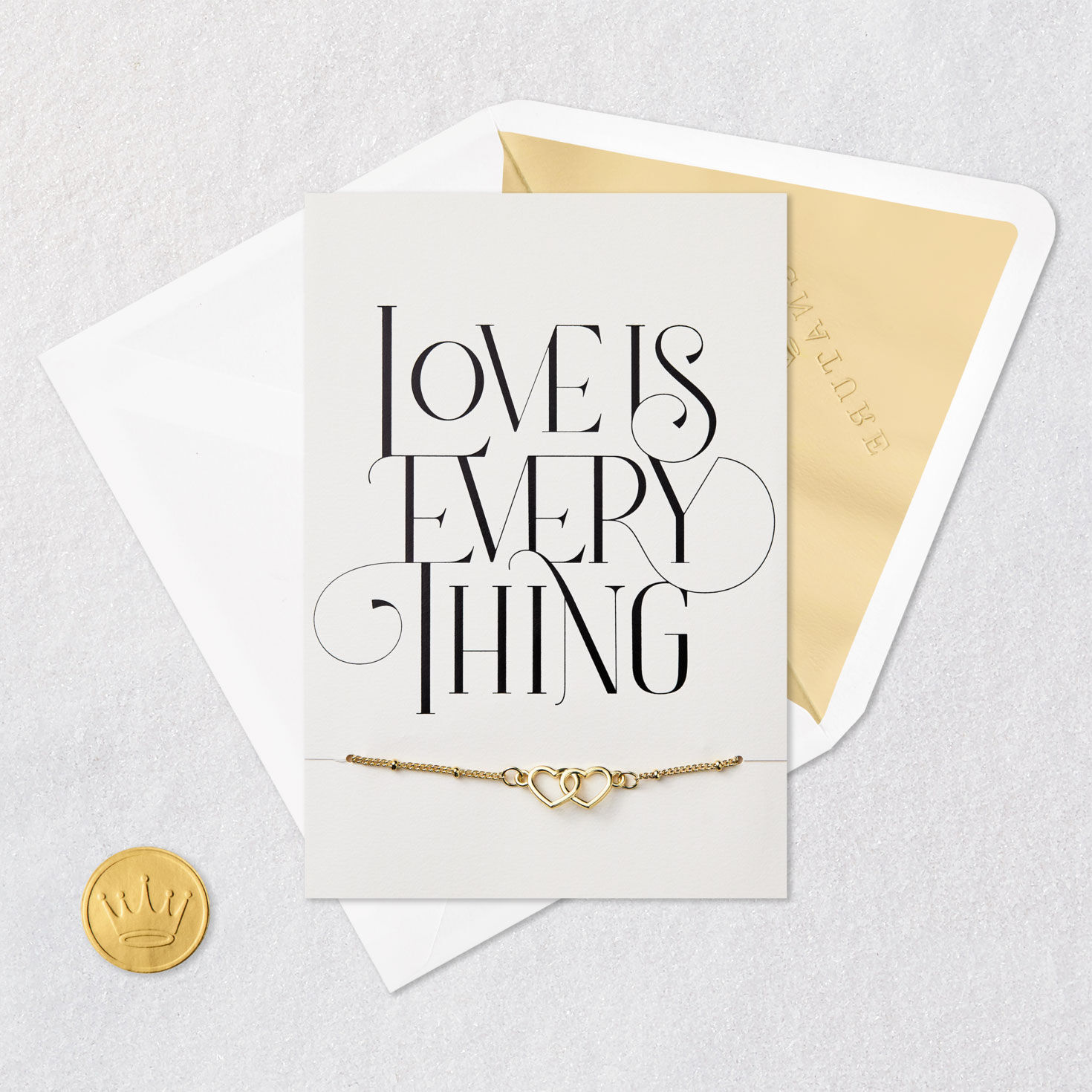 Black and White Anniversary Card With Bracelet Card Front with Envelope and Gold Seal image number 6