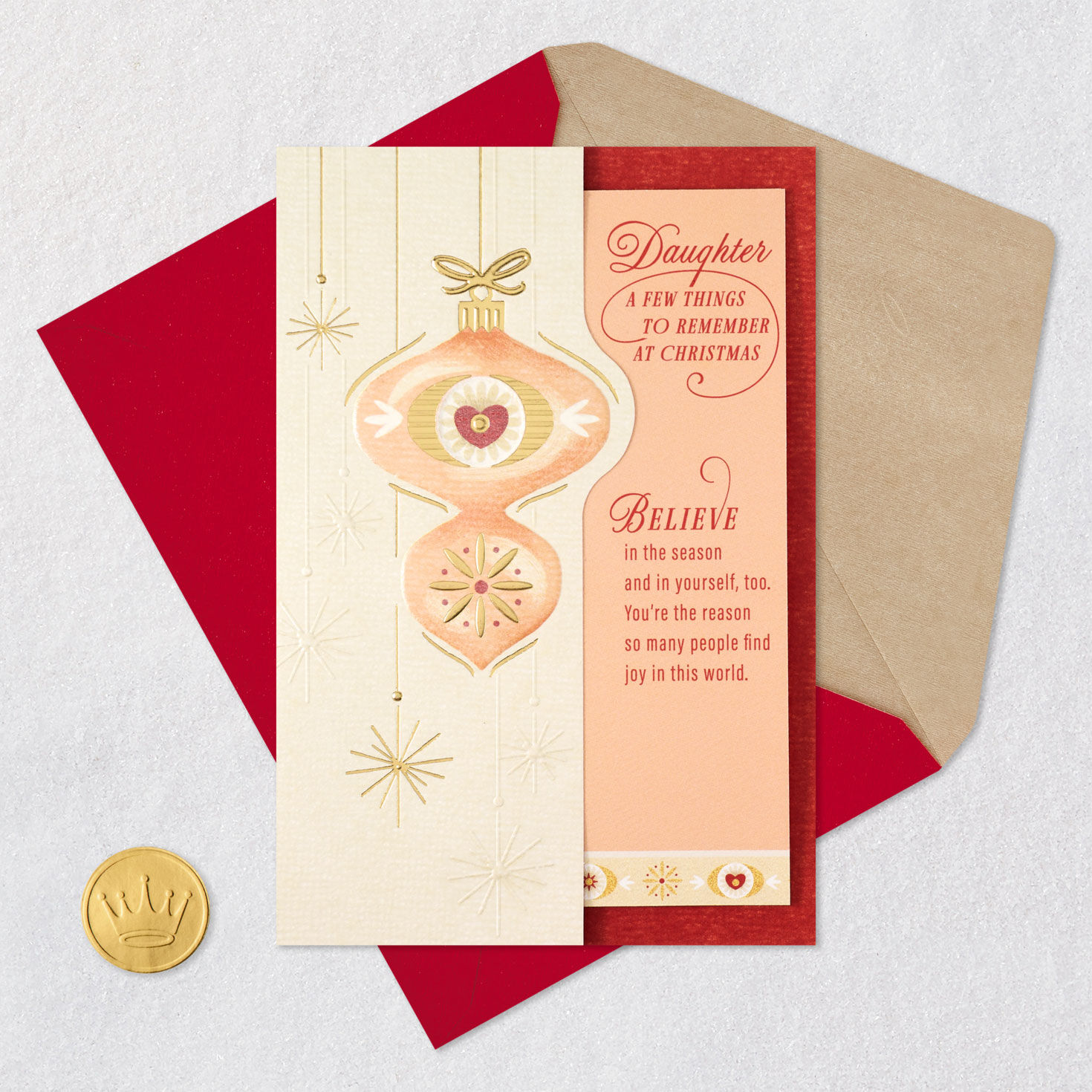 Pink and Gold Ornament Daughter Card Card Front with Envelope and Gold Seal image number 7