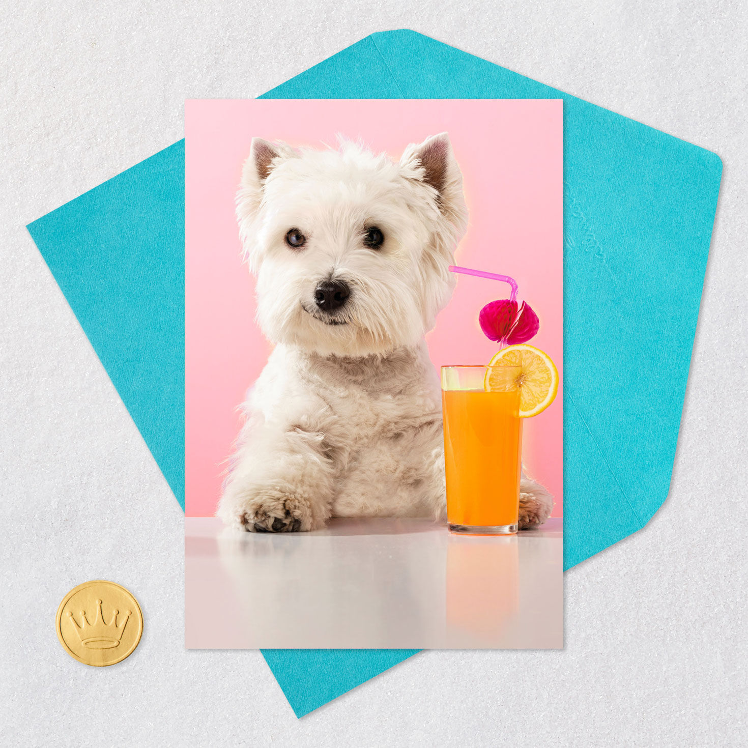 White Dog With Cocktail Funny Mother's Day Card Card Front with Envelope and Gold Seal image number 5