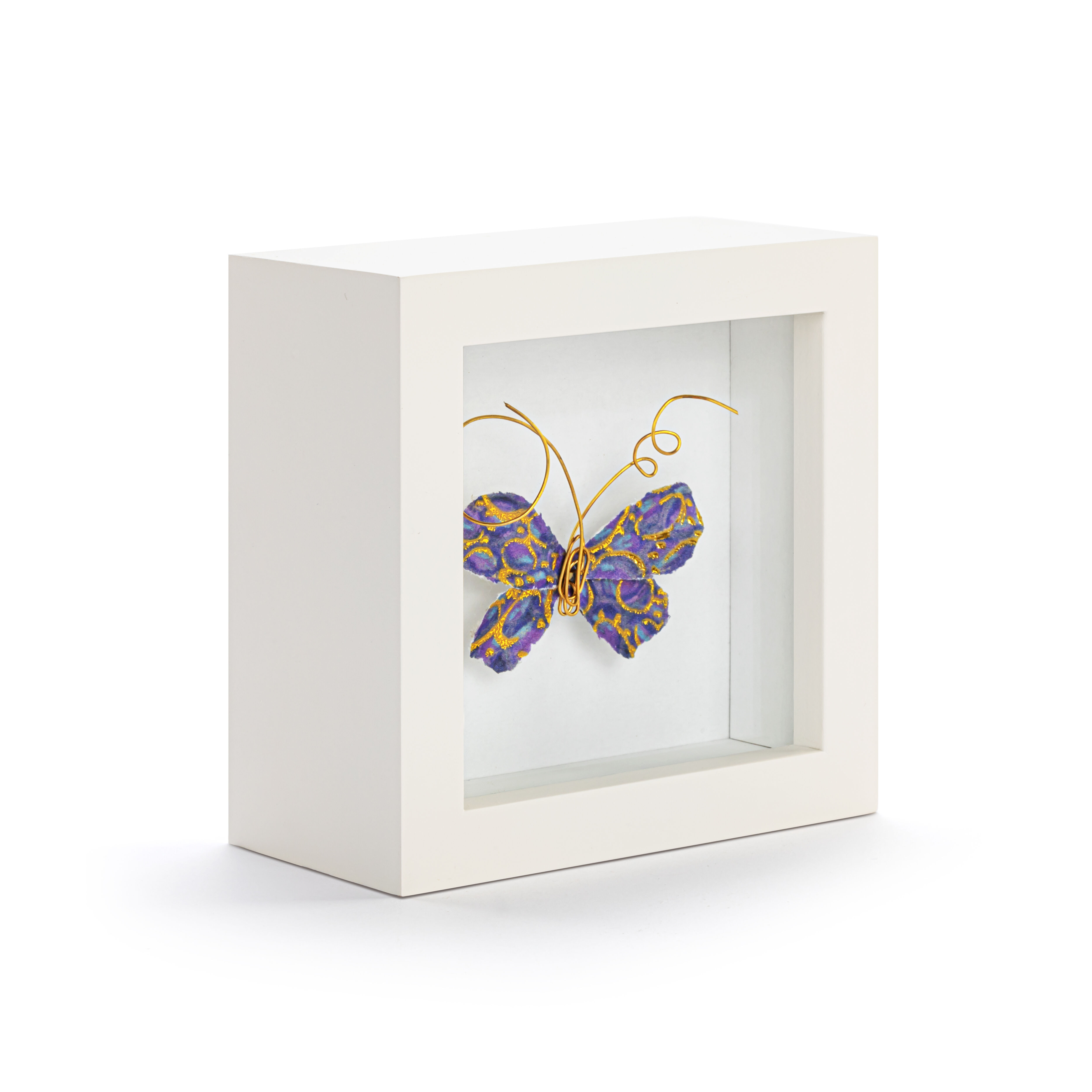 Purple Butterfly in White Shadow Box side image number 3